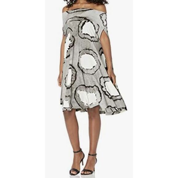 Norma Kamali Convertible Flared Skirt Dress M Black Tie Dye Off Shoulder Bandeau - Picture 1 of 16